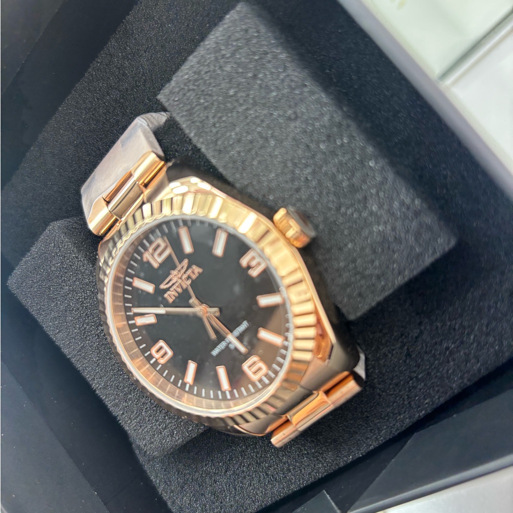 Invicta Mens Black And Rose Gold Watch